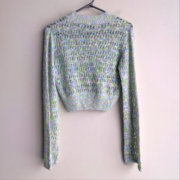 Zara pastel crochet knit cotton crop sweater - Picture 4 of 7